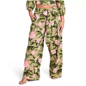 Agua Bendita x Target NWOT Linen Peony Print Wide Leg Pants Tie Waist Women’s M